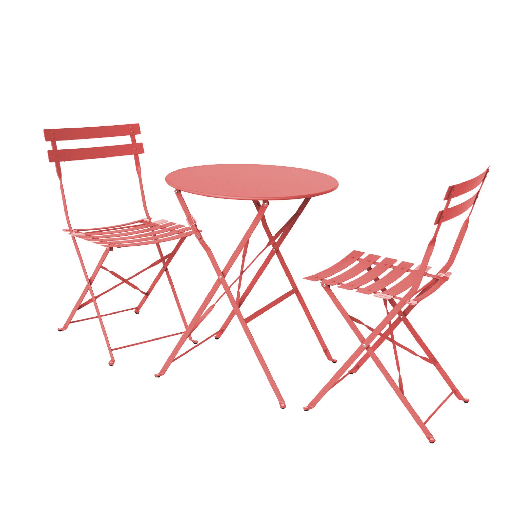 Set mesa de jardín bistró plegable de acero con 2 sillas, ø60cm terracota