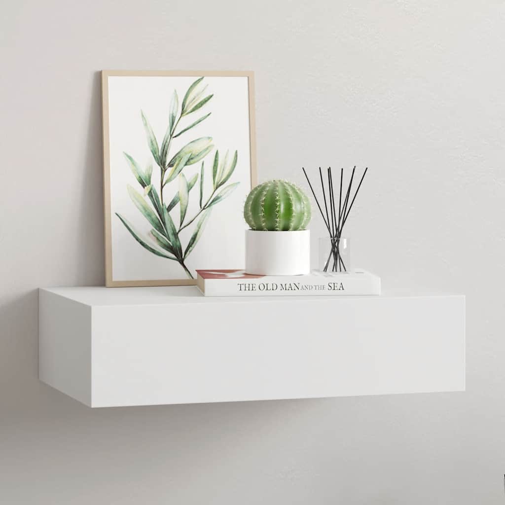 Estante con cajón de pared mdf blanco 40x23,5x10 cm