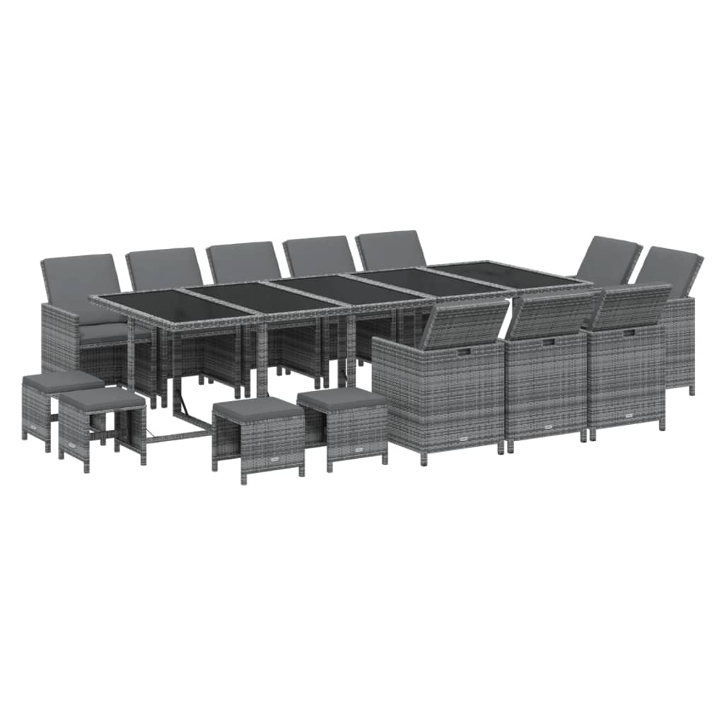 vidaXL set comedor jardín 15 pzas y cojines ratán sintético gris