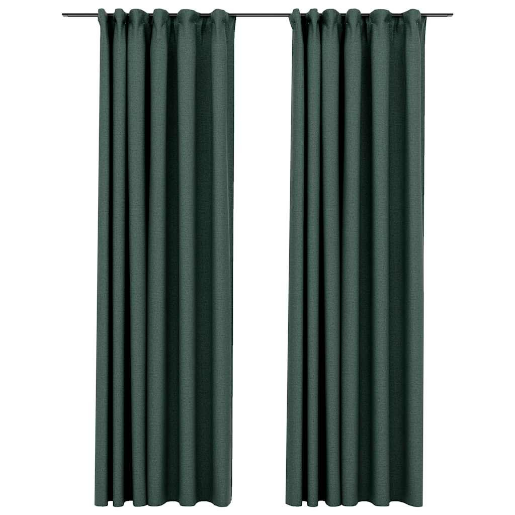 vidaXL cortinas opacas con ganchos look de lino 2 pzas verde 140x225cm