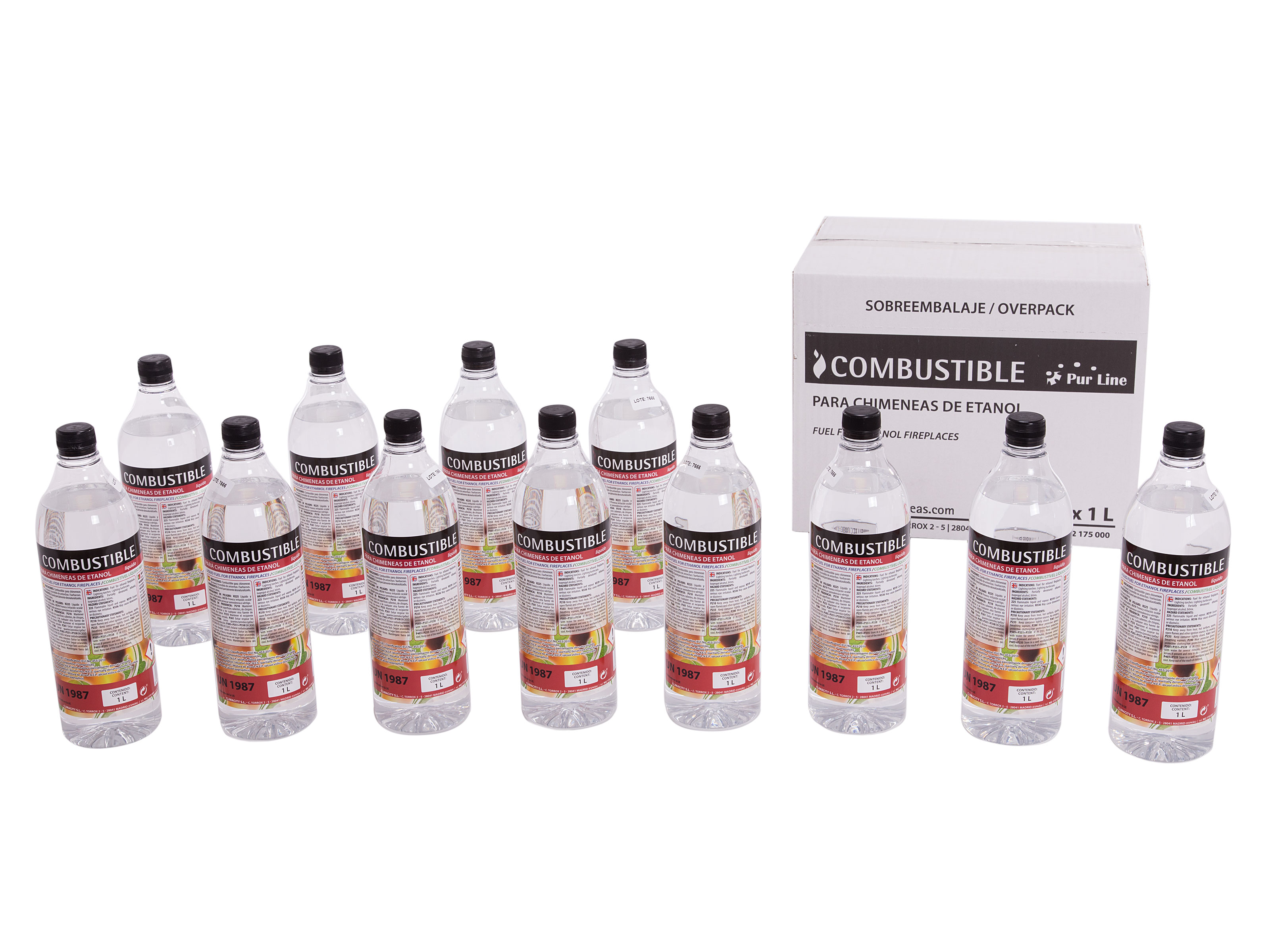 Combustible etanol de origen natural aroma neutro. Caja 12 botellas 1l