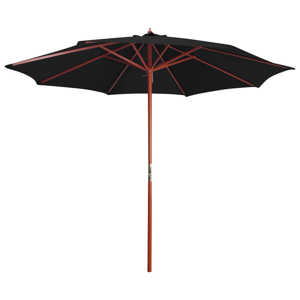 vidaXL sombrilla de jardín con palo de madera negro 300x258 cm