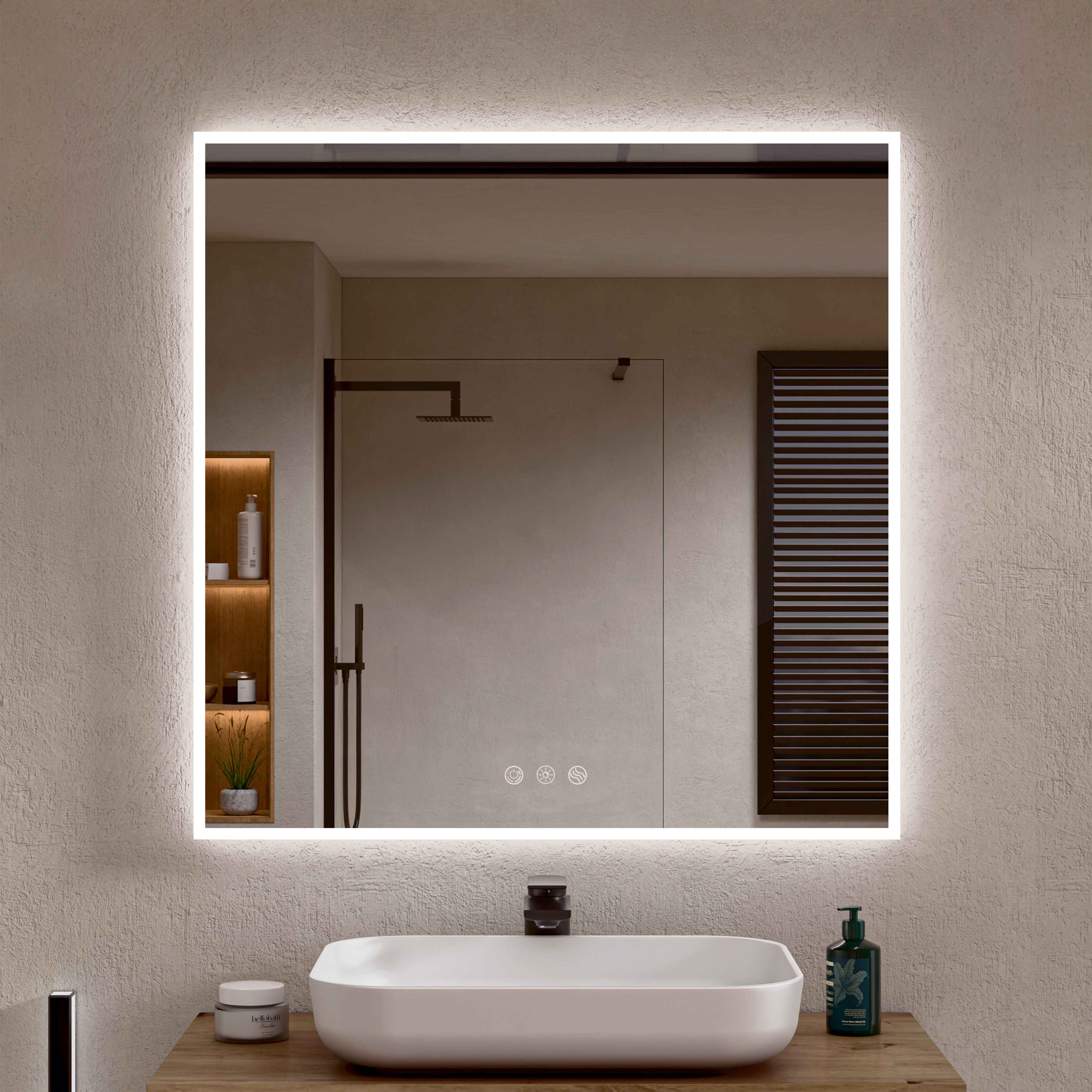 Espejo baño LED regulable antivaho blanco 70 x 60 cm (al x an) bellobath