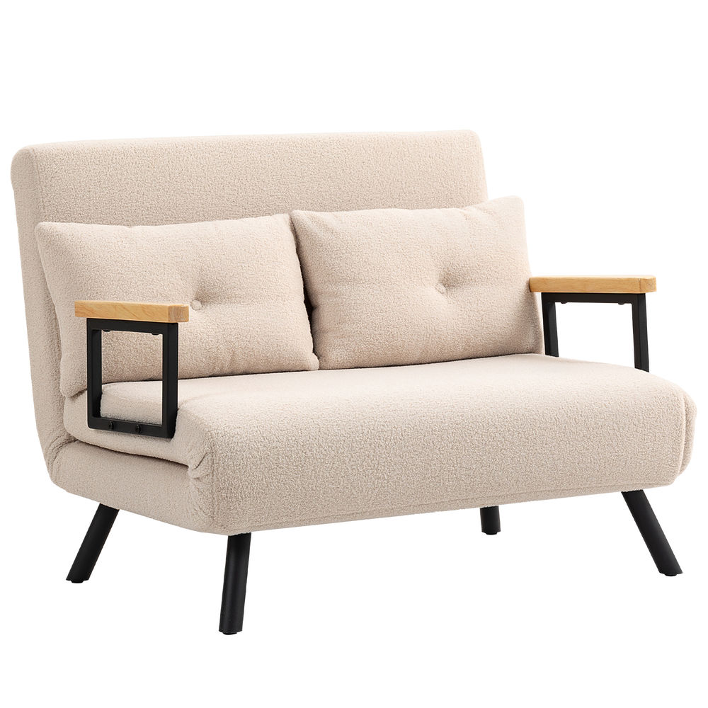 Sofá cama doble 102x73x81 cm borreguito, espuma color beige Homcom