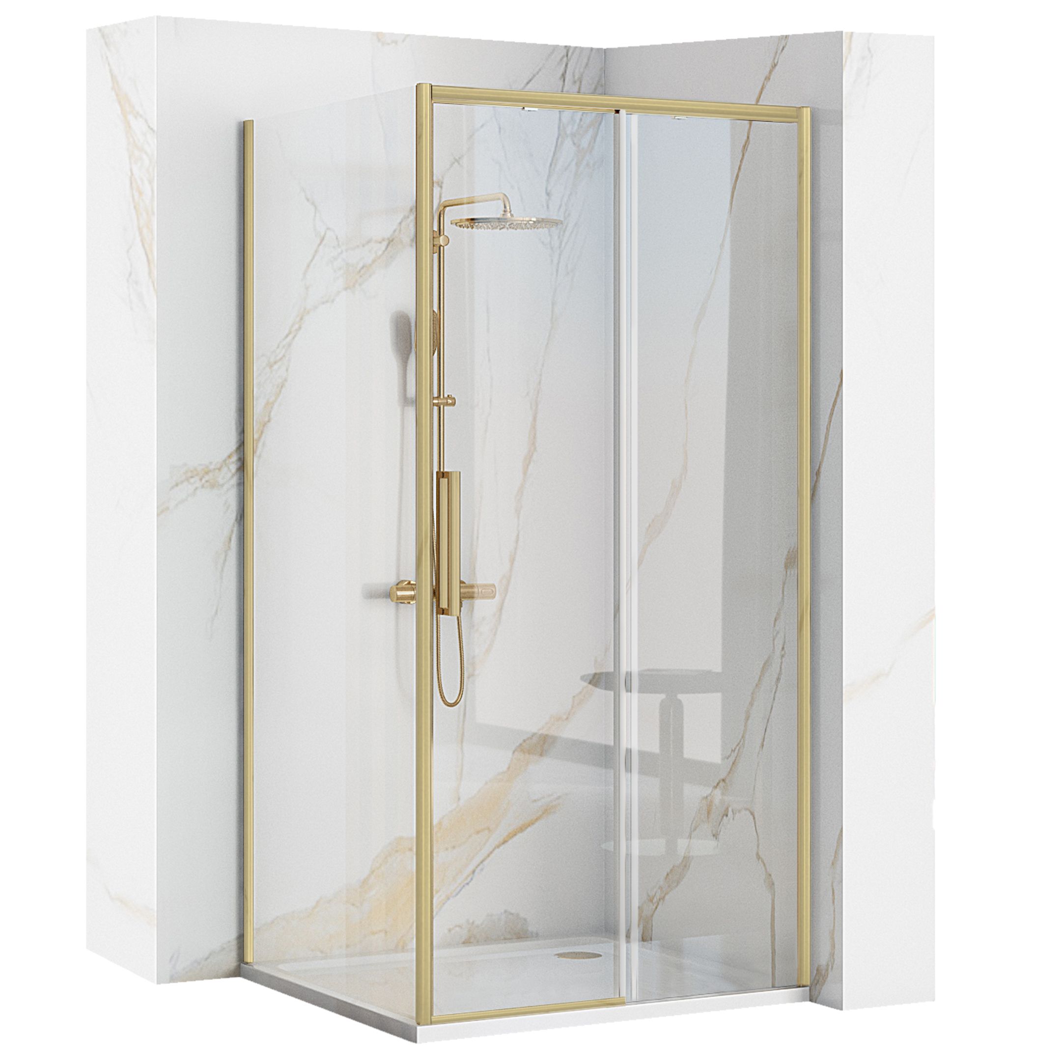 Rea cabina de ducha rapid slide gold brush 110x90, 110x90x195 cm