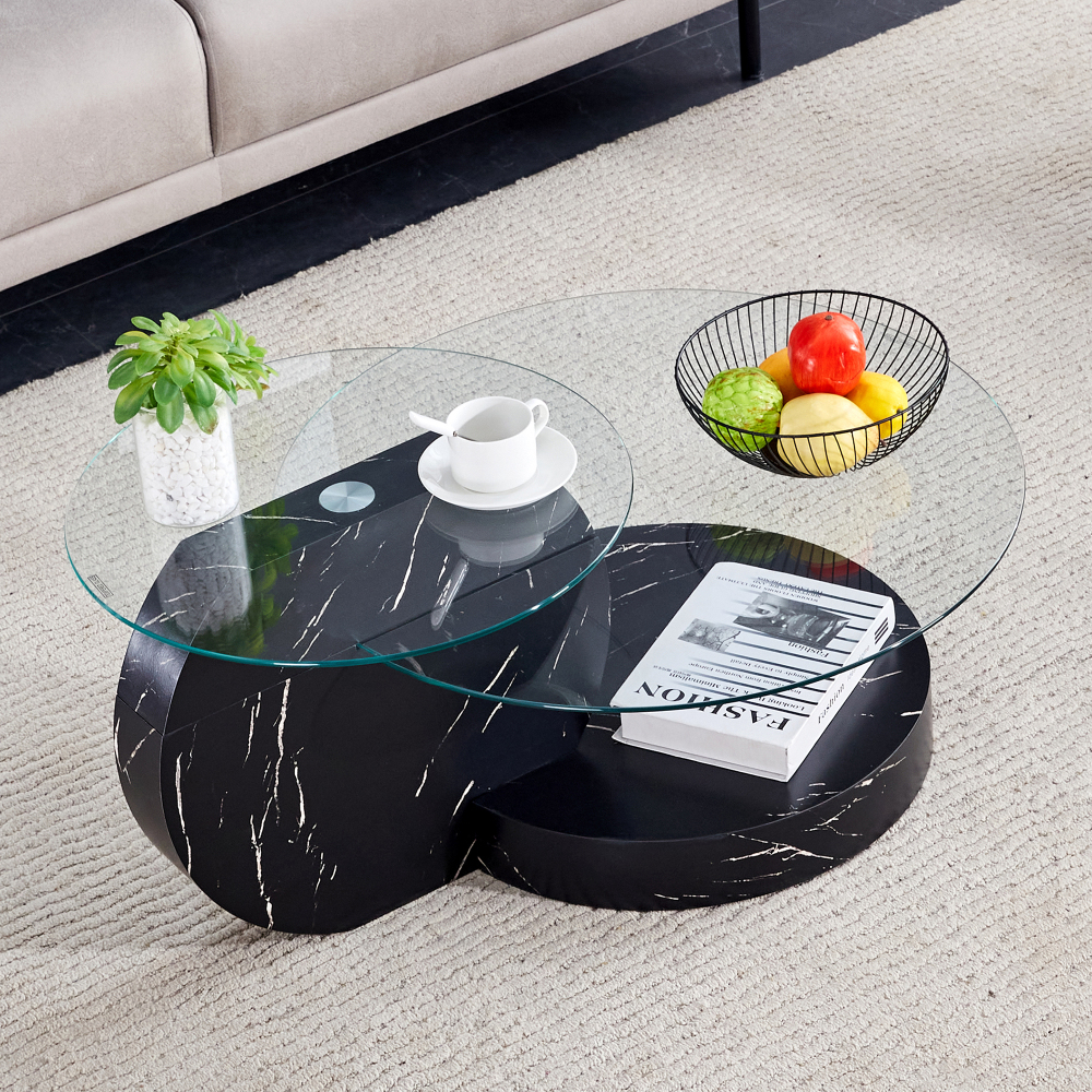 Mesa de centro para salón cristal y mdf negro transparente 69,8x69,8cm