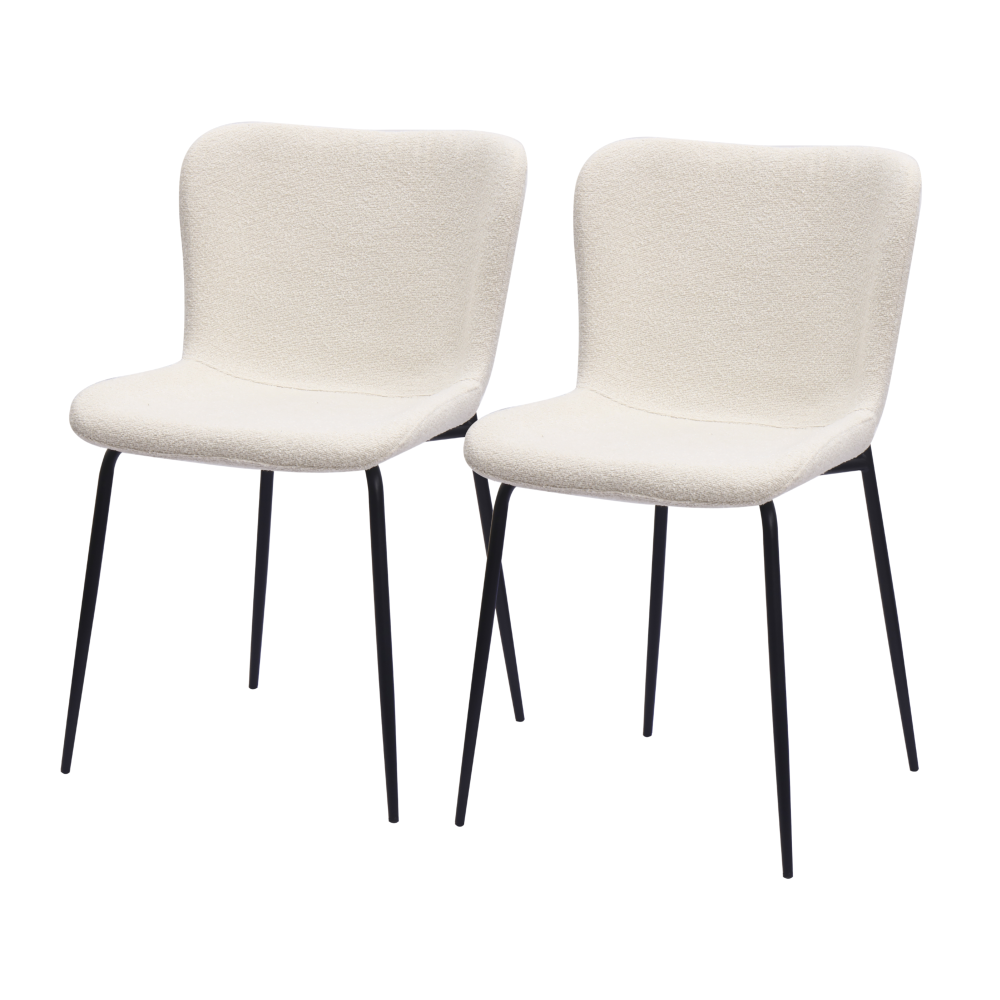 Silla de comedor tela blanca set de 2 respaldo alto metal