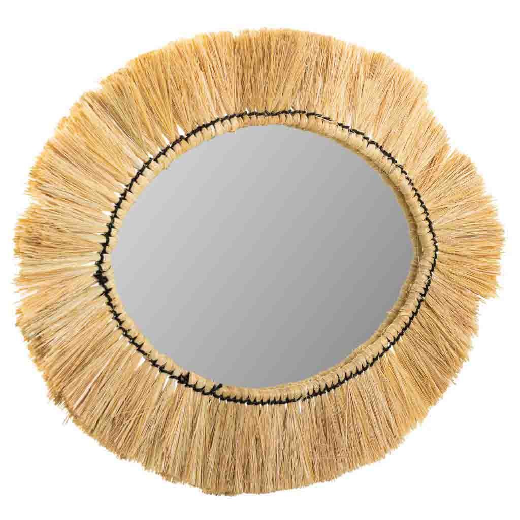 Espejo ovalado de fibra natural marrón 55x44x6