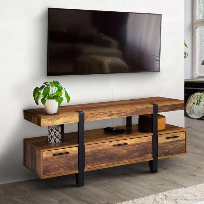 Mueble tv elegante - 3 cajones - diseño industrial - 113 cm