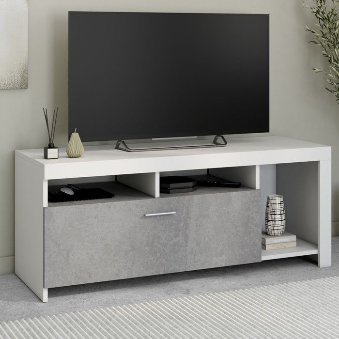 Mueble de tv contemporáneo - blanco hormigón - 110 cm