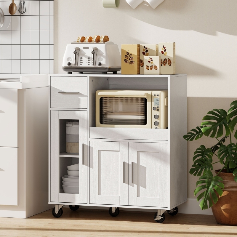 Isla de cocina con ruedas 2 puertas y 1 cajón blanco 88,7x80x40cm