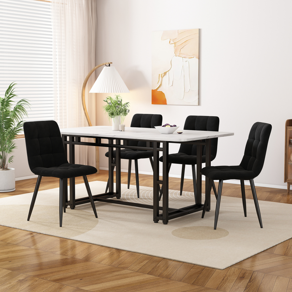 Conjunto de mesa y sillas mdf negro 4 sillas terciopelo para comedor