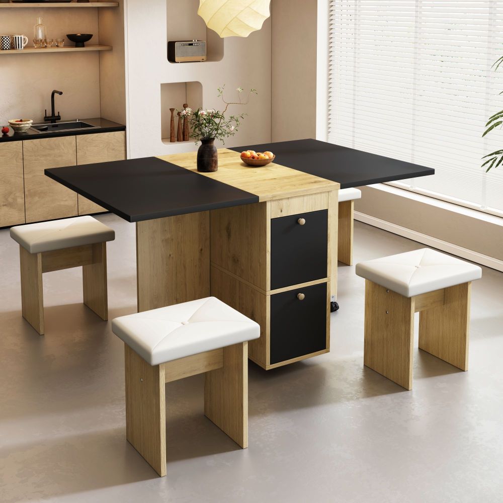 Conjunto de mesa y sillas plegable blanco y negro con 4 sillas para comedor