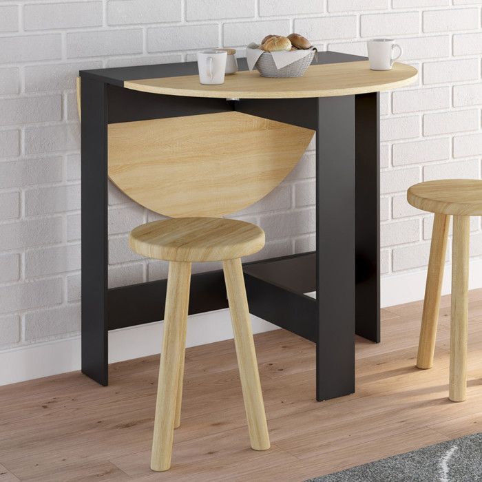 Mesa plegable redonda - negro madera - 103,5 x 76 cm
