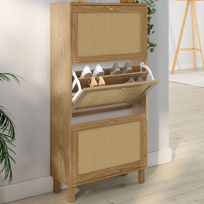 Mueble zapatero de rejilla con 3 puertas de madera de 60 cm