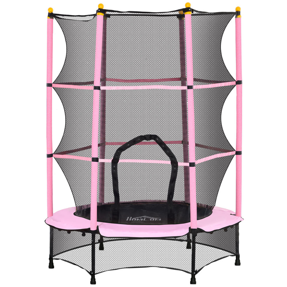 Cama elástica infantil 140x140x190 cm acero, pp color rosa Homcom