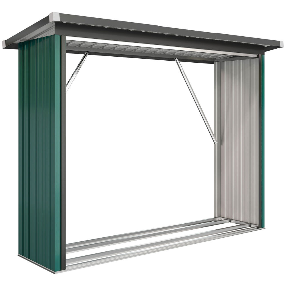 Cobertizo para leña 213x66.5x150 cm acero galvanizado color verde Outsunny