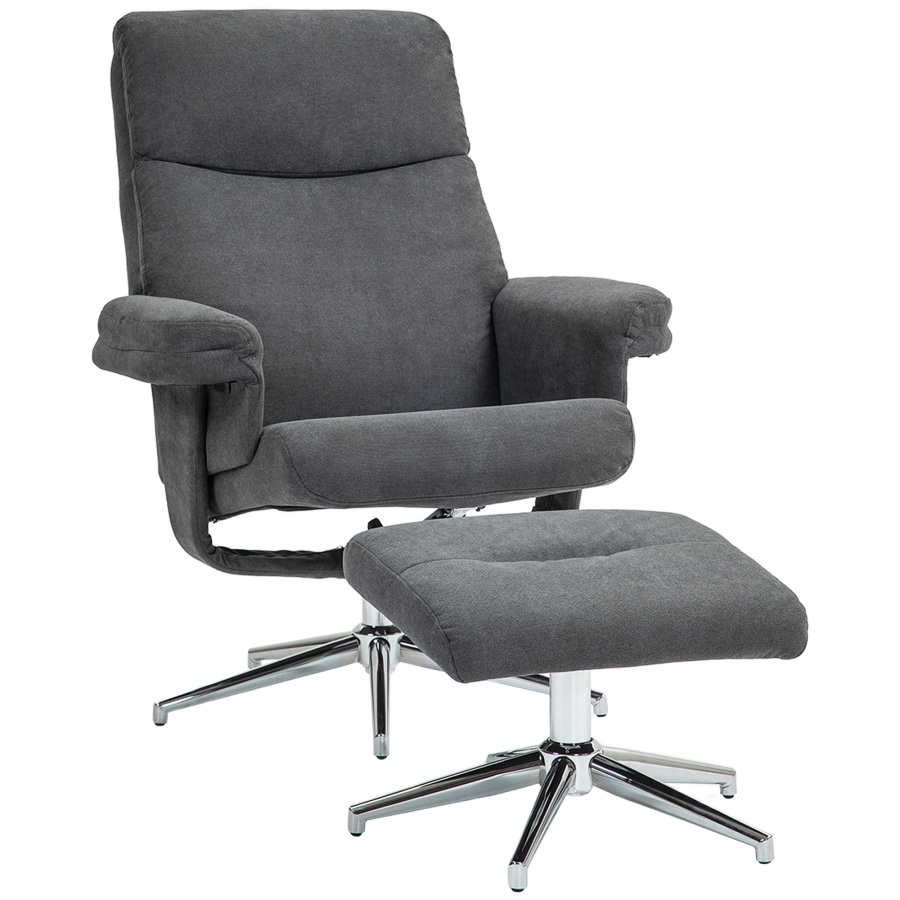 Sillón relax con reposapiés tapizado gris oscuro 1 plaza