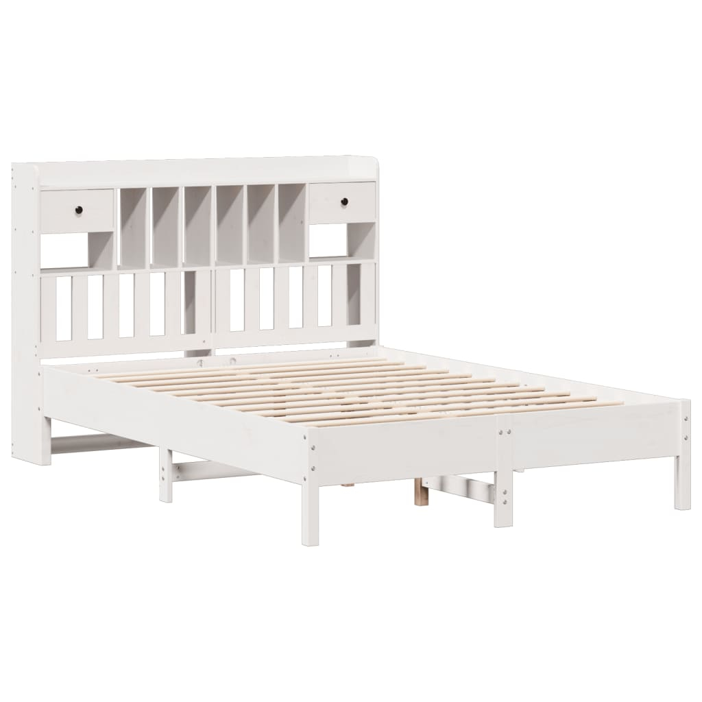 vidaXL cama con estantería sin colchón madera maciza blanca 135x190 cm