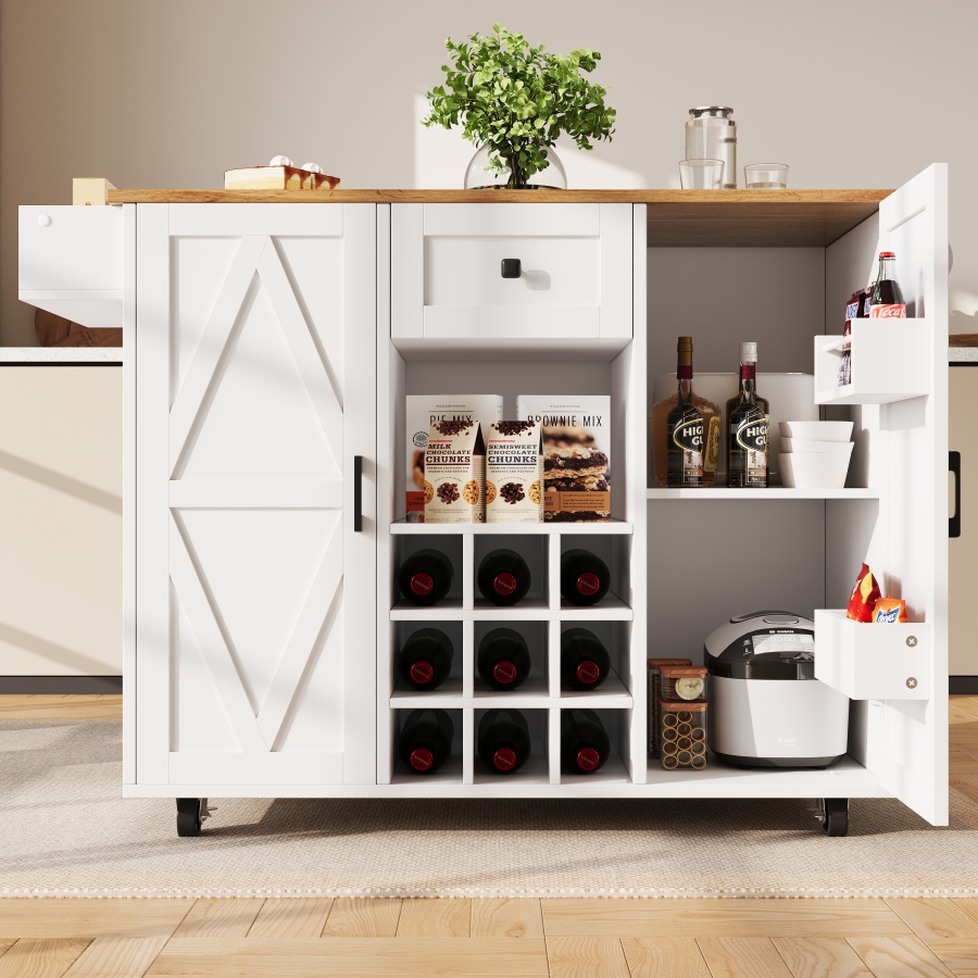 Isla de cocina con mesa abatible 1 cajón 2 puertas blanco 96x138x40cm