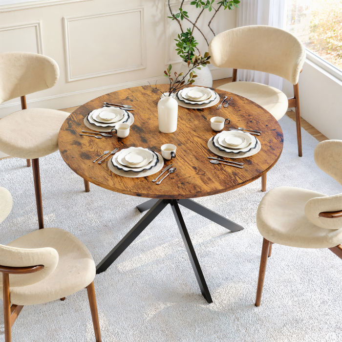 Mesa de comedor redonda 4-6 personas madera y hierro 120cm