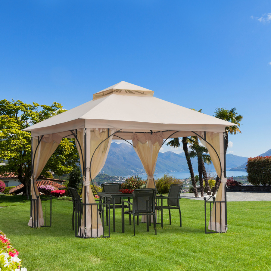 Pabellón de jardín con doble techo 295x295x275 cm metal beige