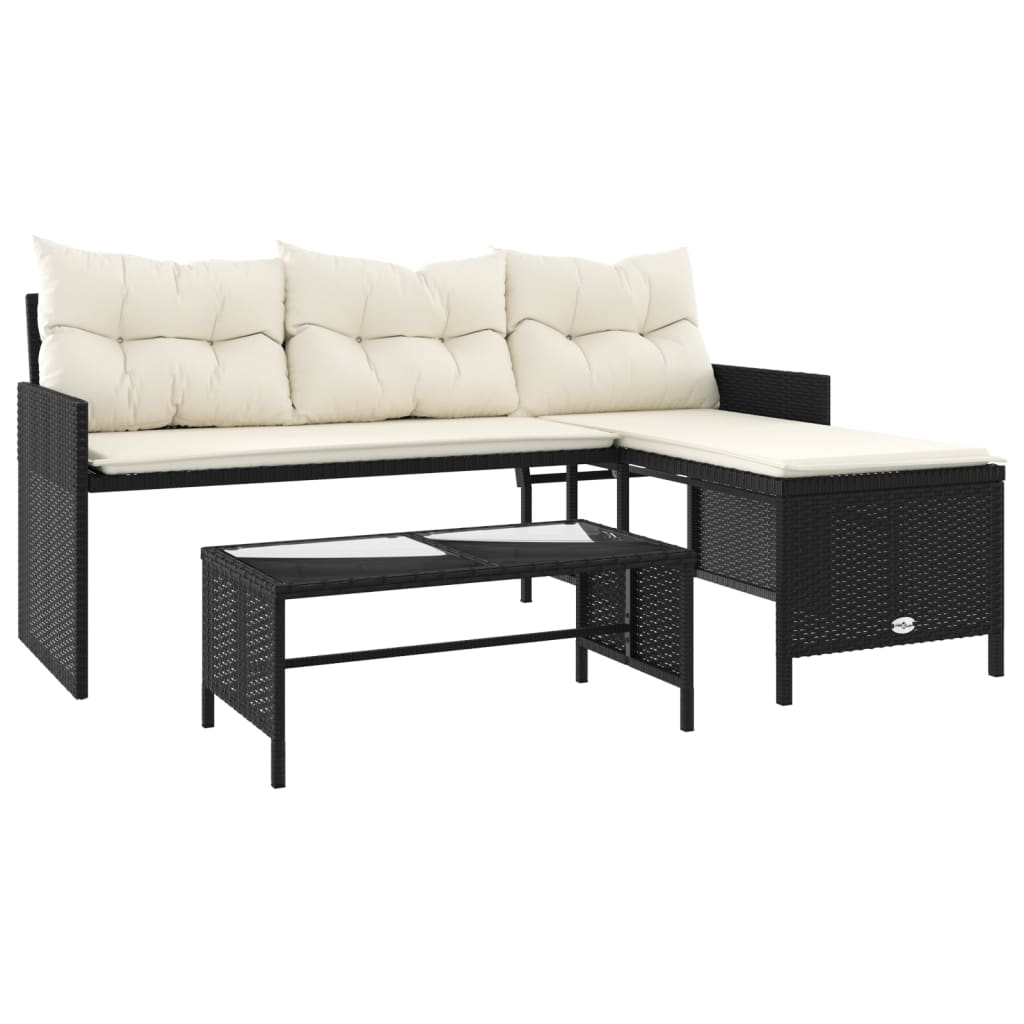 vidaXL sofá de jardín en forma de l con mesa y cojines ratán pe negro