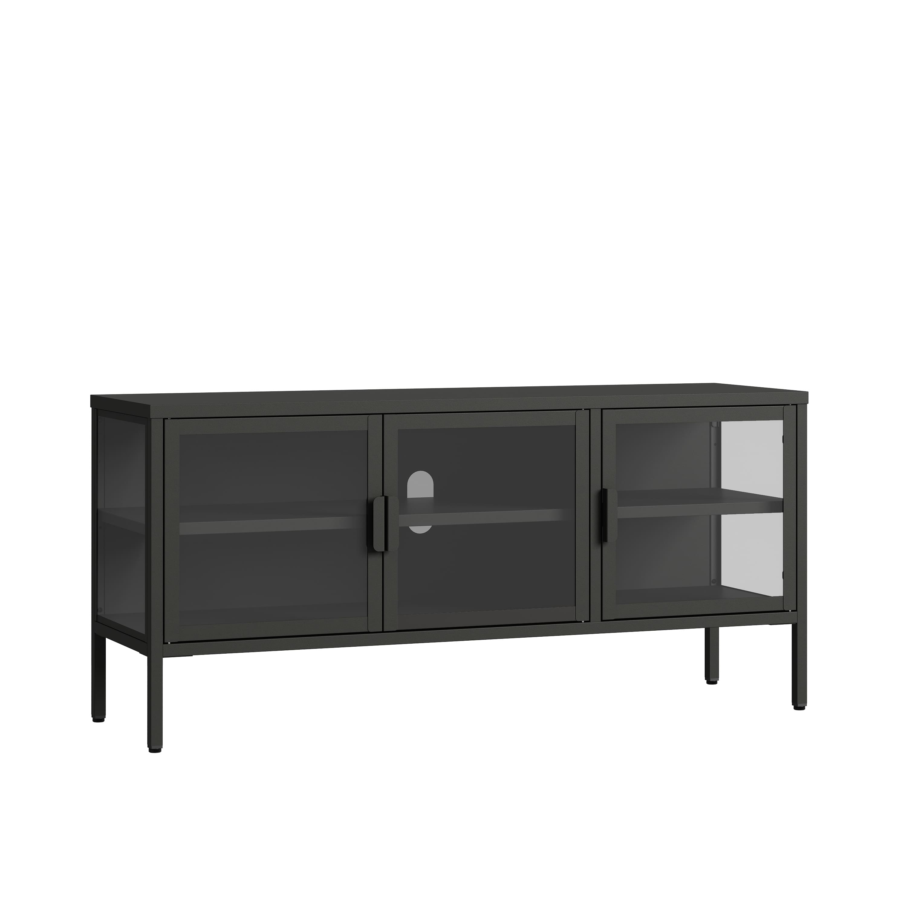 Vitrina borshavisa 3 puertas acero 118x35x55cm transparente negro [en.casa]