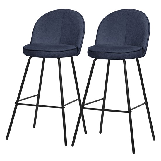 2x taburetes de bar azul oscuro 75cm tapizado tela estructura metálica