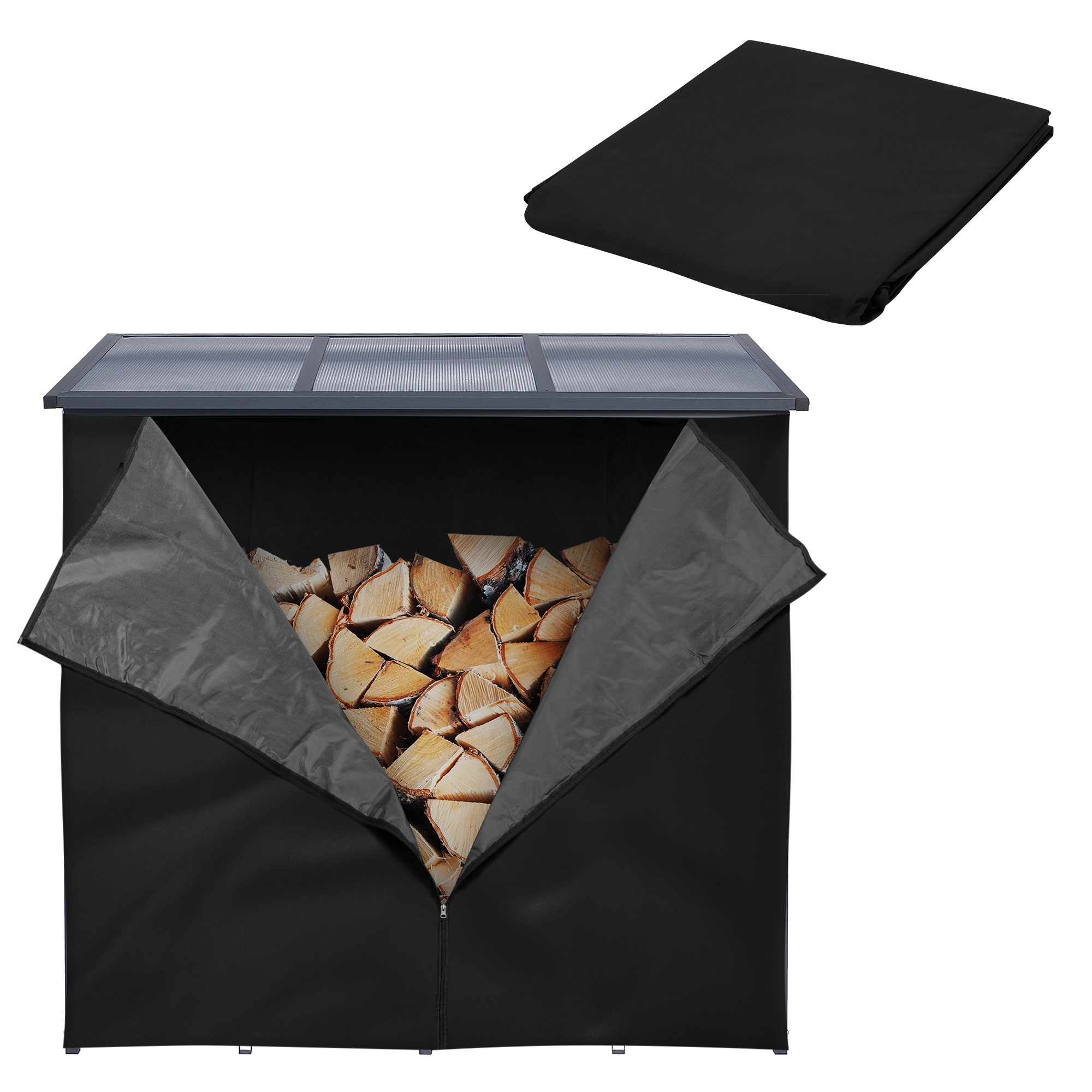 Funda para leñero hidrófuga 185x125 cm poliéster negro