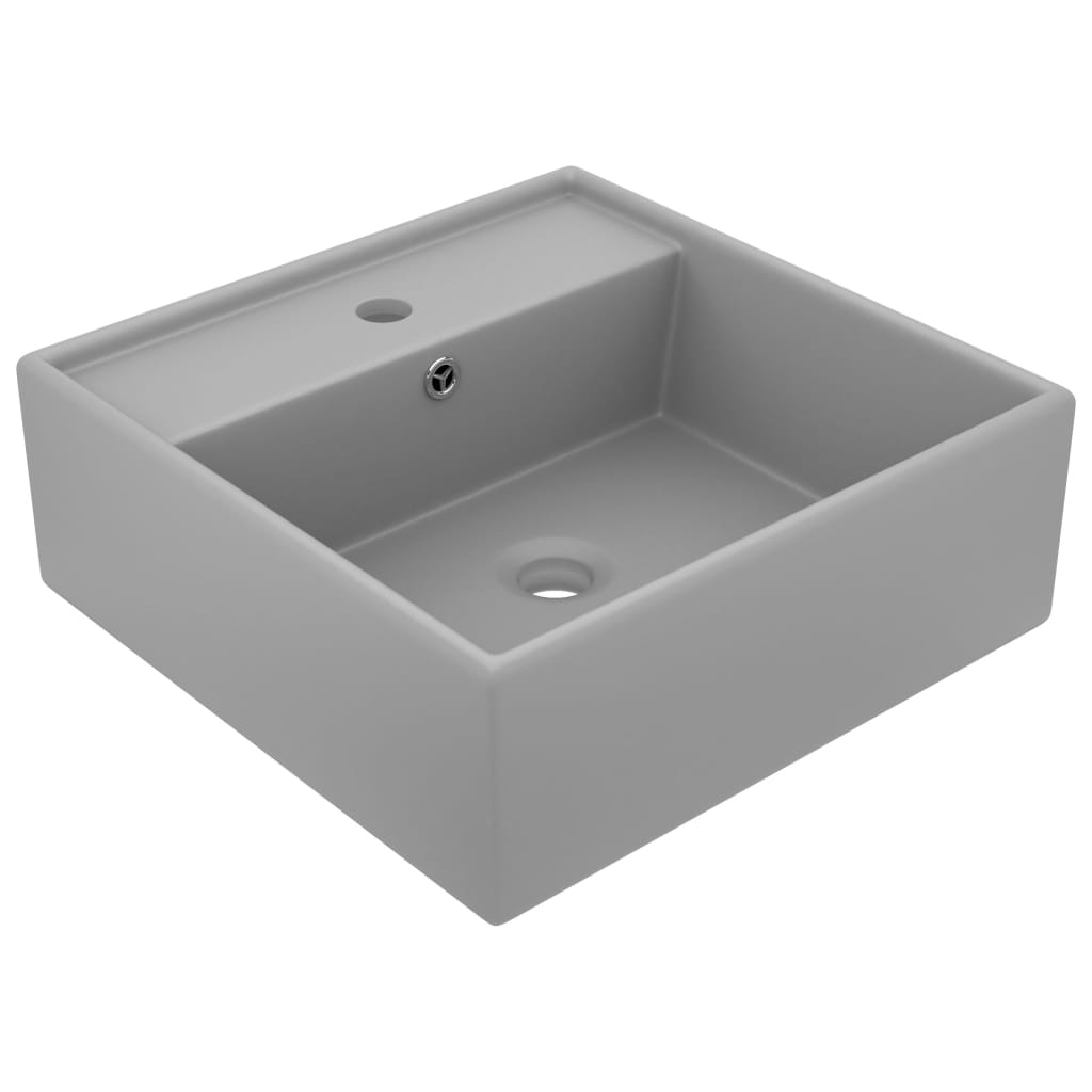 Lavabo cuadrado rebosadero cerámica gris claro mate 41x41 cm es7730