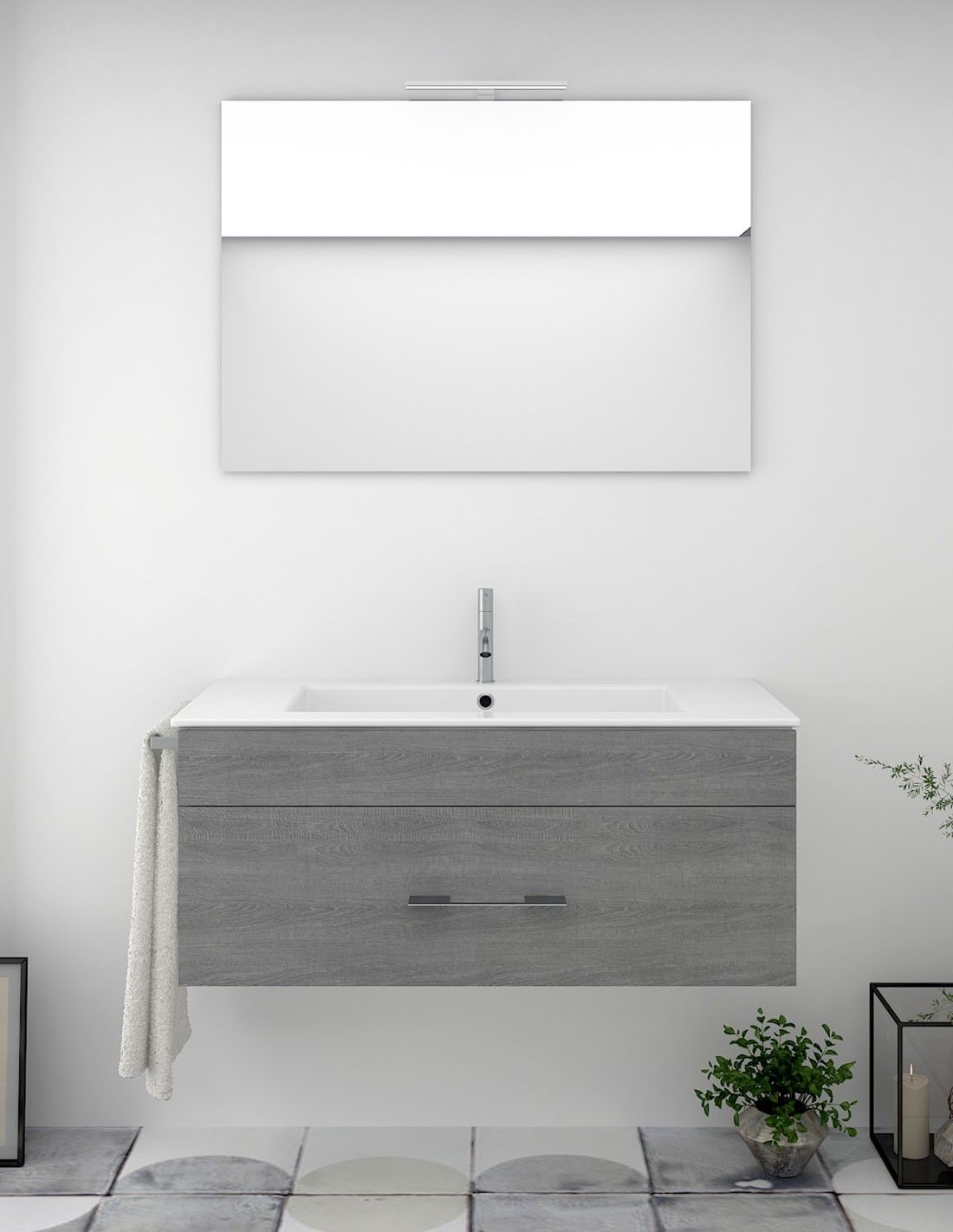 Mueble de baño florencia con lavabo y espejo 80x40cm roble smoky