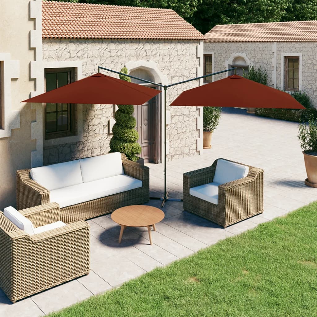 Sombrilla doble de jardín con palo de acero terracota 600x300cm eerf5911