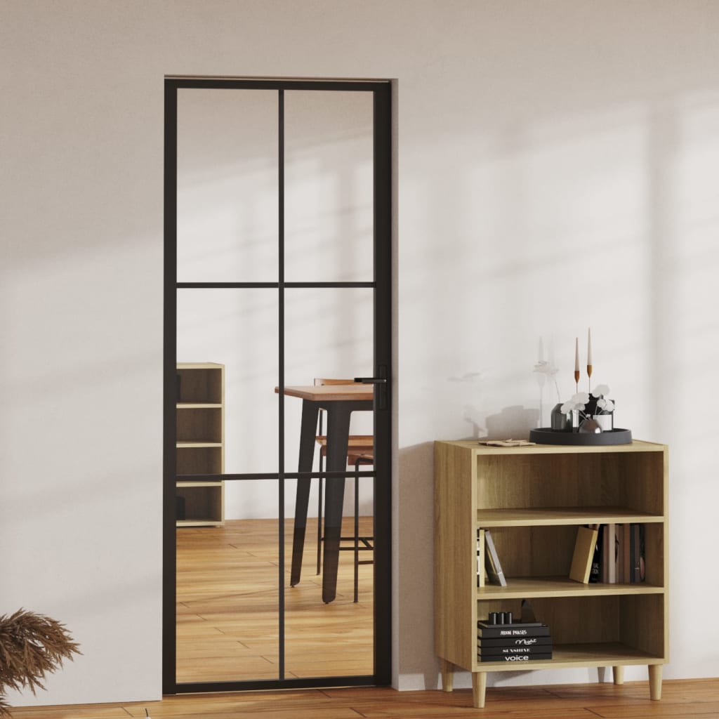 Puerta interior vidrio esg y aluminio negro 76x201,5 cm wef7909