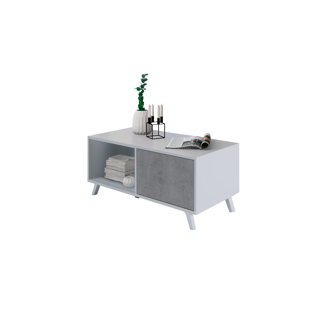 Mesa de centro con almacenamiento 91,5 cm wind blanco mate - gris cemento