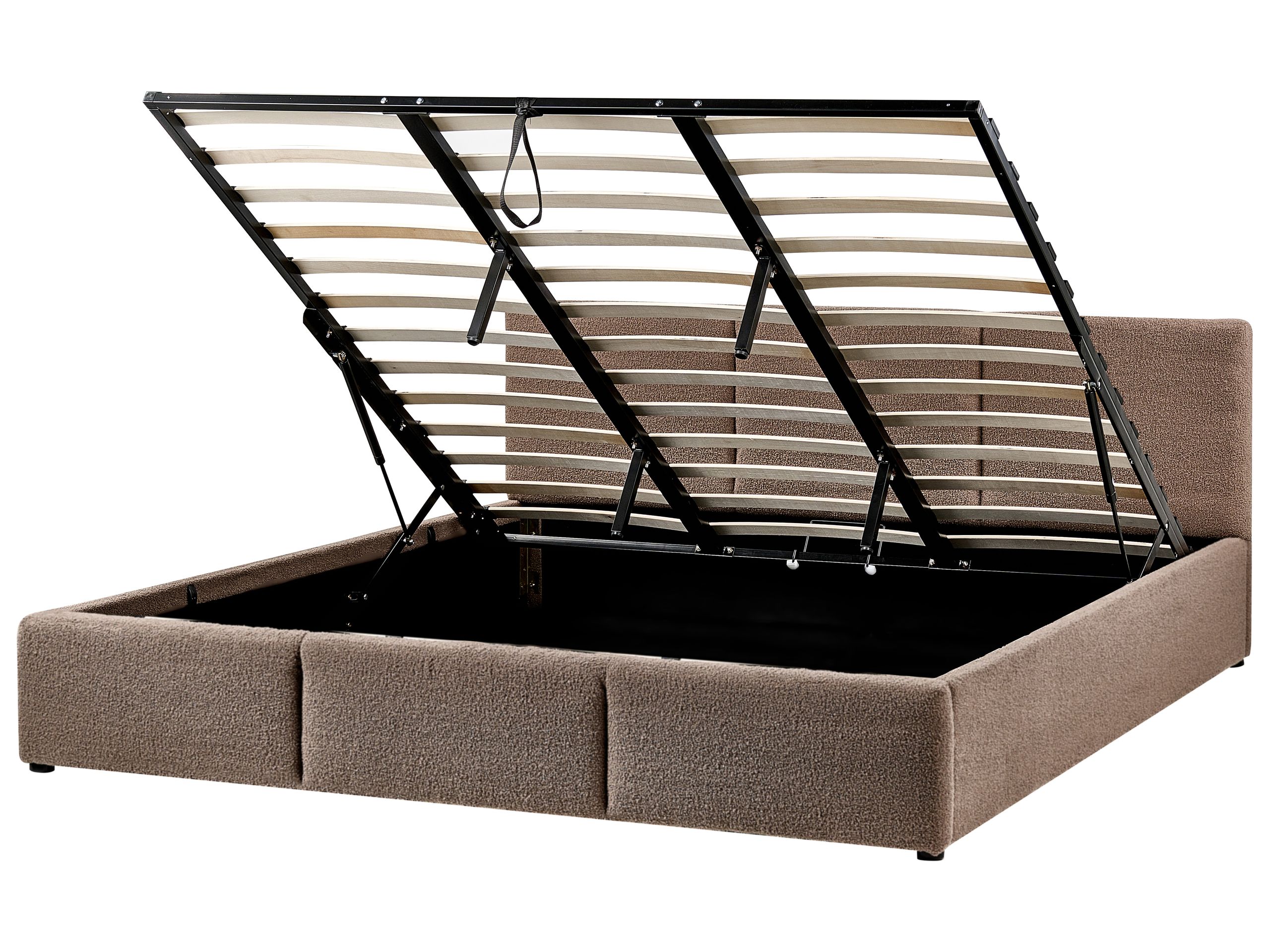 Cama con almacenaje bousse bouclé gris pardo 180 x 200 cm