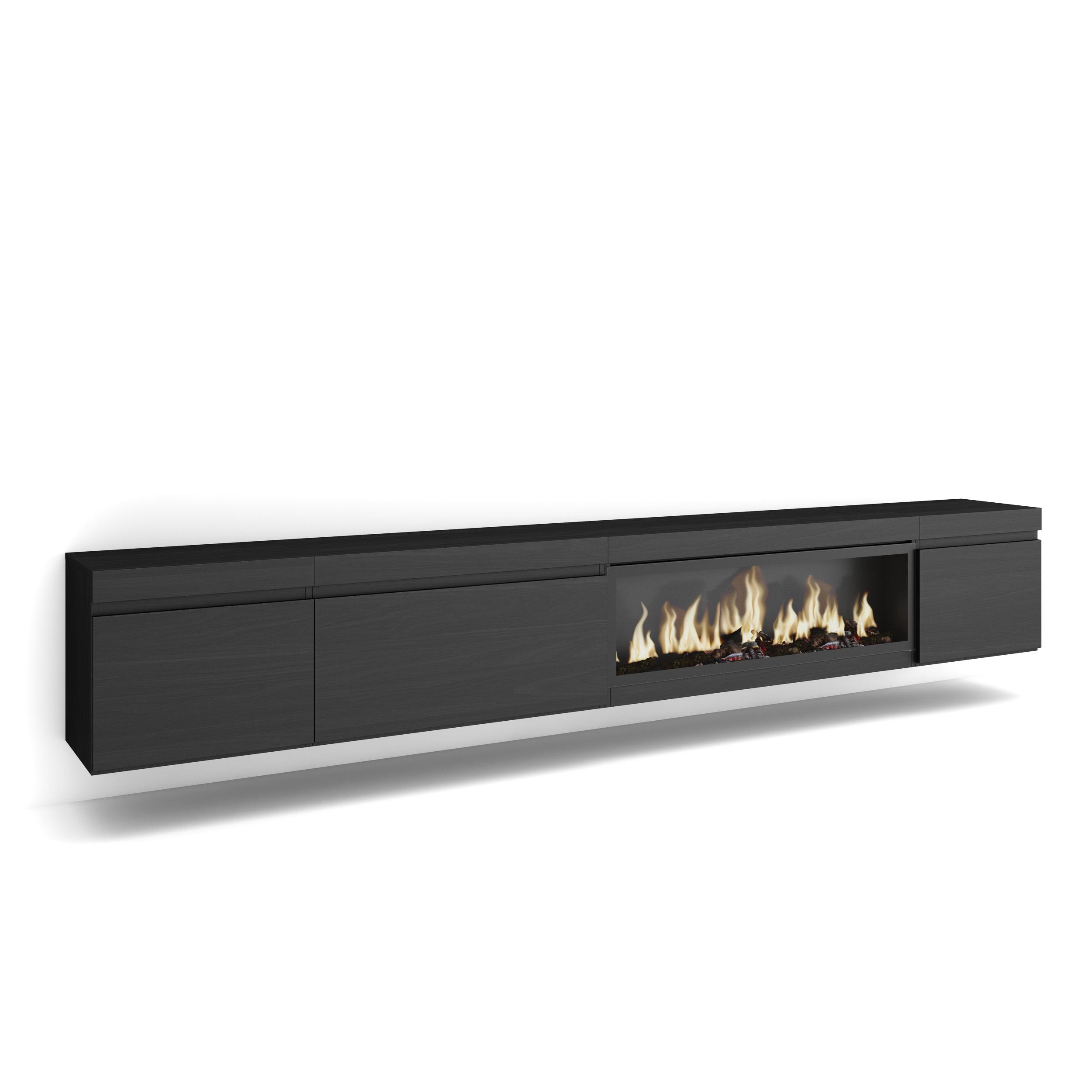 Mueble tv, 288x35x45cm, chimenea eléctrica xxl, colgado, suspendido rf3611