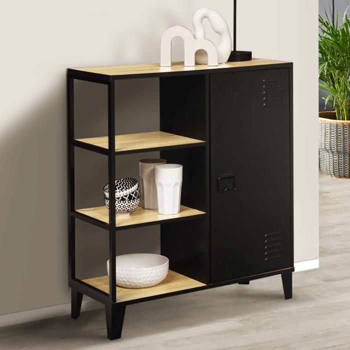 Aparador auxiliar industrial - negro madera - 70 cm