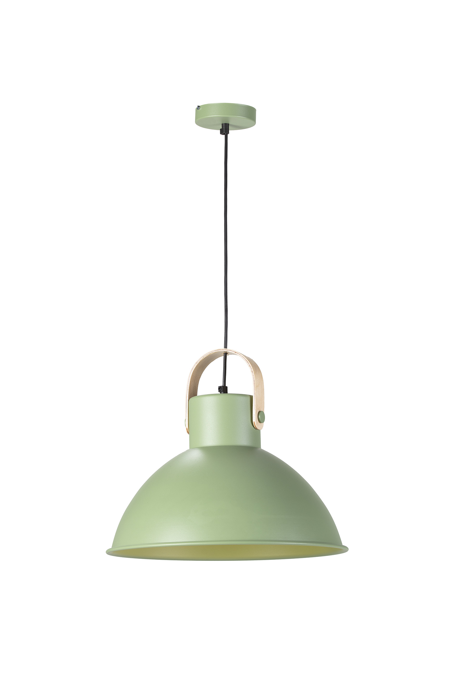 Lámpara de techo verde metálica con detalle madera natural E27
