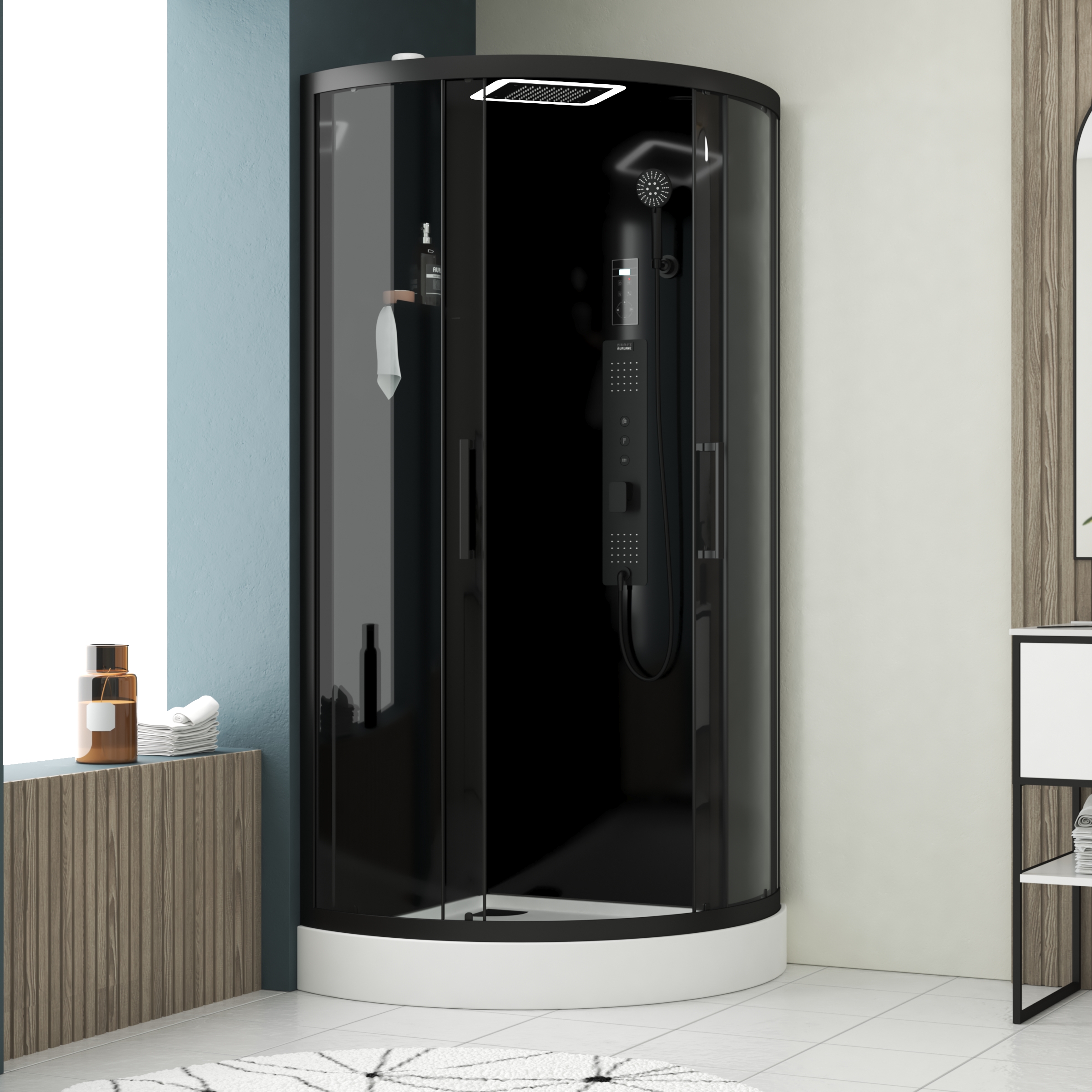 Cabina de ducha ¼ de círculo 95x95x215 cm - negro mate