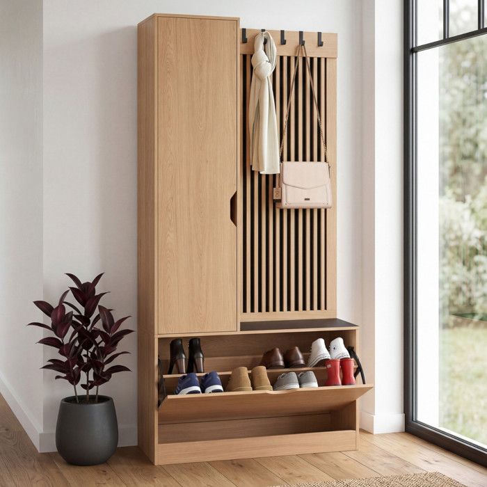 Mueble recibidor jack madera y negro - 80x30x170 cm