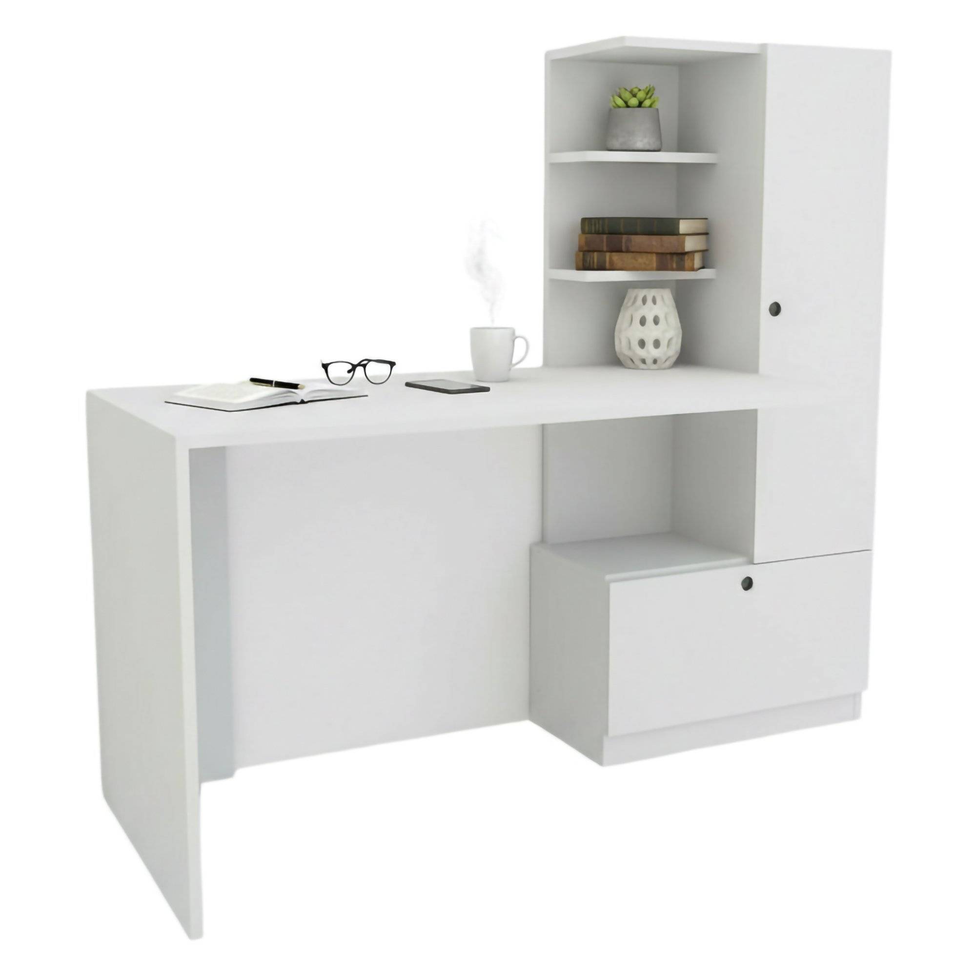 Escritorio kimberly, 2 estantes, madera blanca 120x62x74h cm