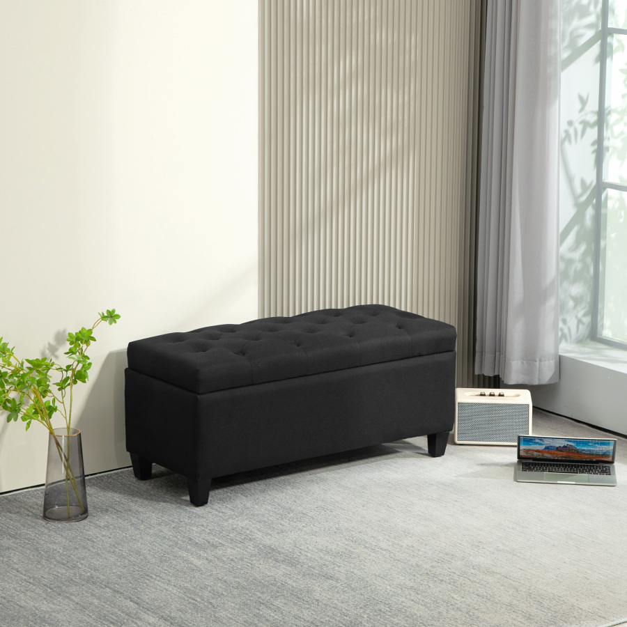 Banco tapizado con almacenaje negro 100 x 40 x 44 cm