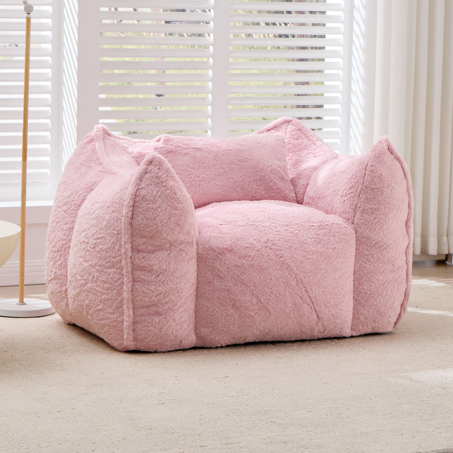 Sillón puff ergonómico de piel sintética rosa con cojín sala/dormitorio