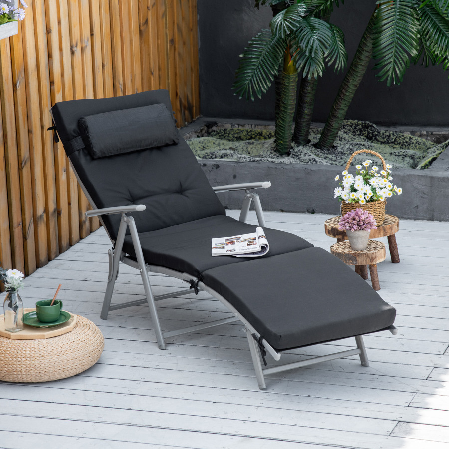 Tumbona plegable reclinable de 7 posiciones metal negro exterior resistente