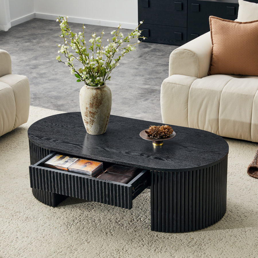 Mesa de centro ovalada con cajón mdf negro