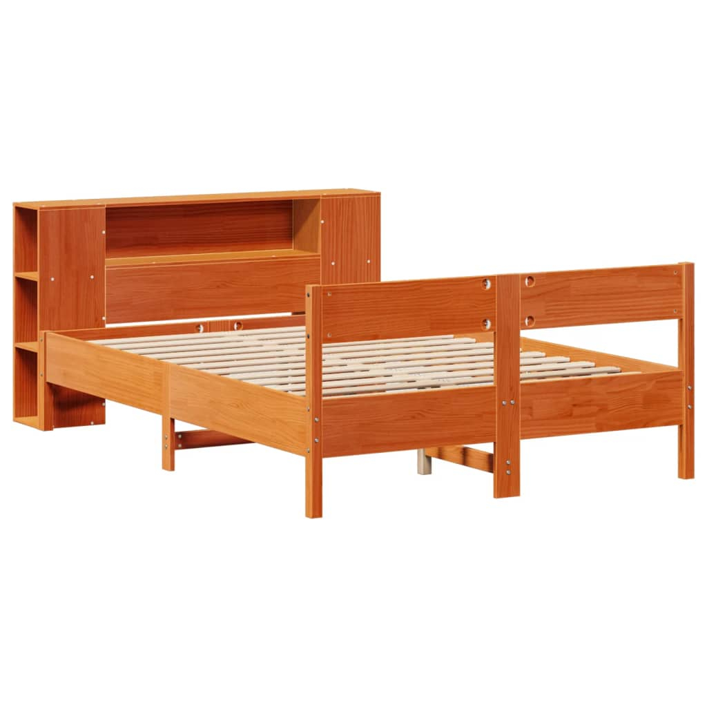 vidaXL cama con estantería sin colchón madera maciza marrón 140x200 cm