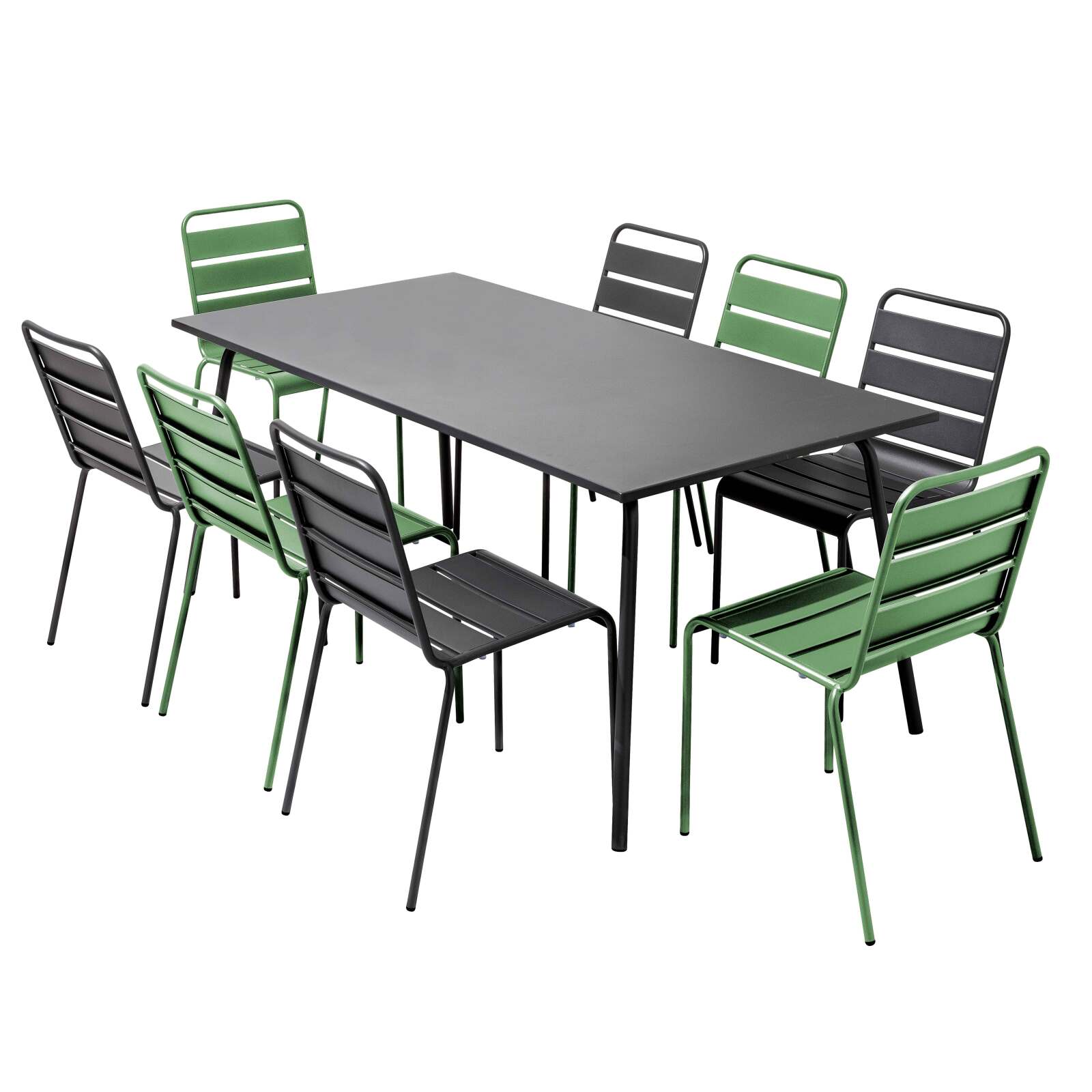 Oviala - conjunto mesa de jardín y 8 sillas de metal gris y verde cactus