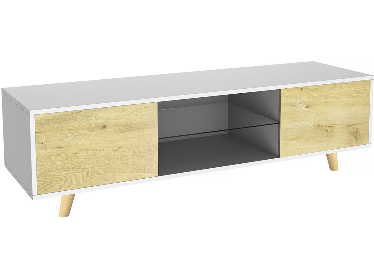 Mueble de tv inna - 140 x 42 x 45 cm - blanco / madera