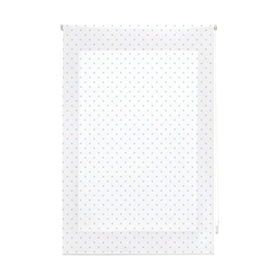 Estor enrollable premium 110x180 blanco con motas celeste